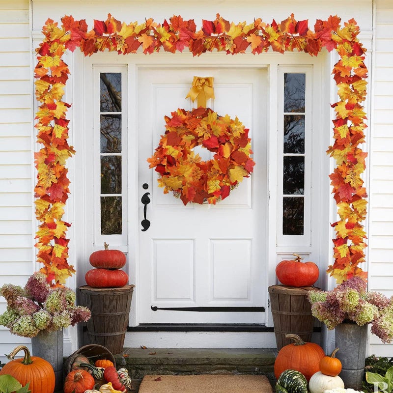 HINZER 4 Pack Fall Decor Garland - Fall Thanksgiving Decorations for Home - 23.6Ft Maple Leaves Garland with Lights Battery Operated for Mantle Fireplace Table Indoor Outdoor Autumn Halloween Christmas Decor - Image 5